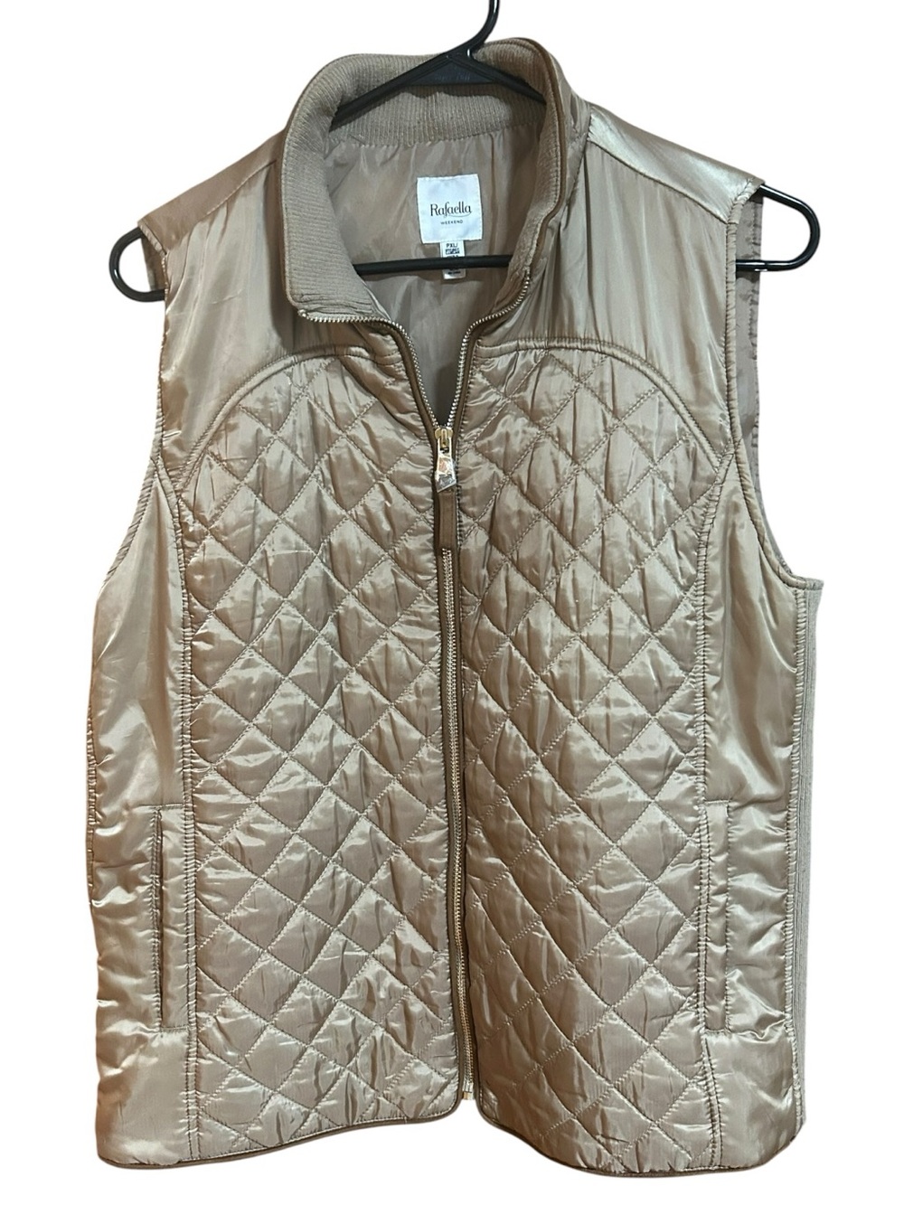 Vintage Rafaella Quilted gold Vest with Stand Collar